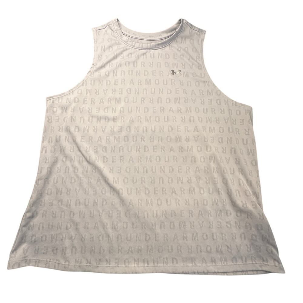 Under Armour All Over Logo Print Perforated Tank Top Metallic Silver 1X